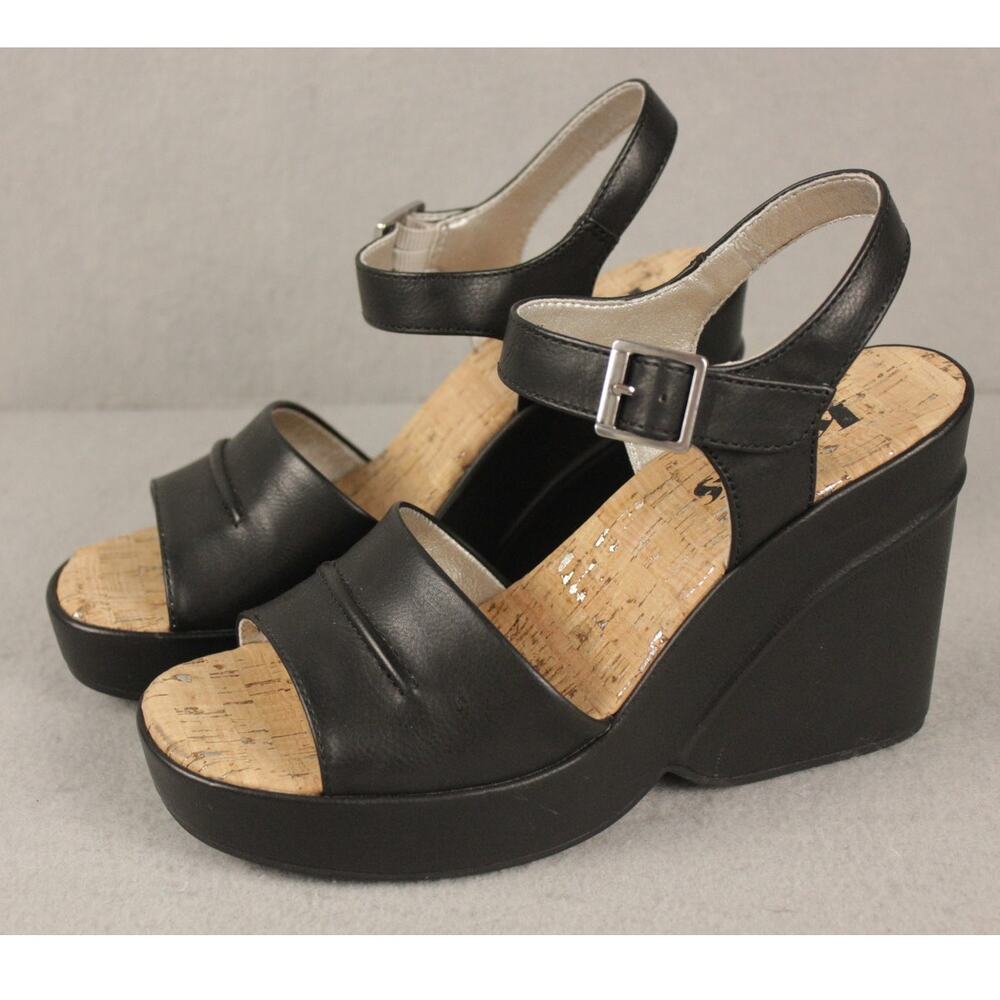 Korks Wedge Sandals Womens Size 8 M Black‎ Platform Slingback Comfort